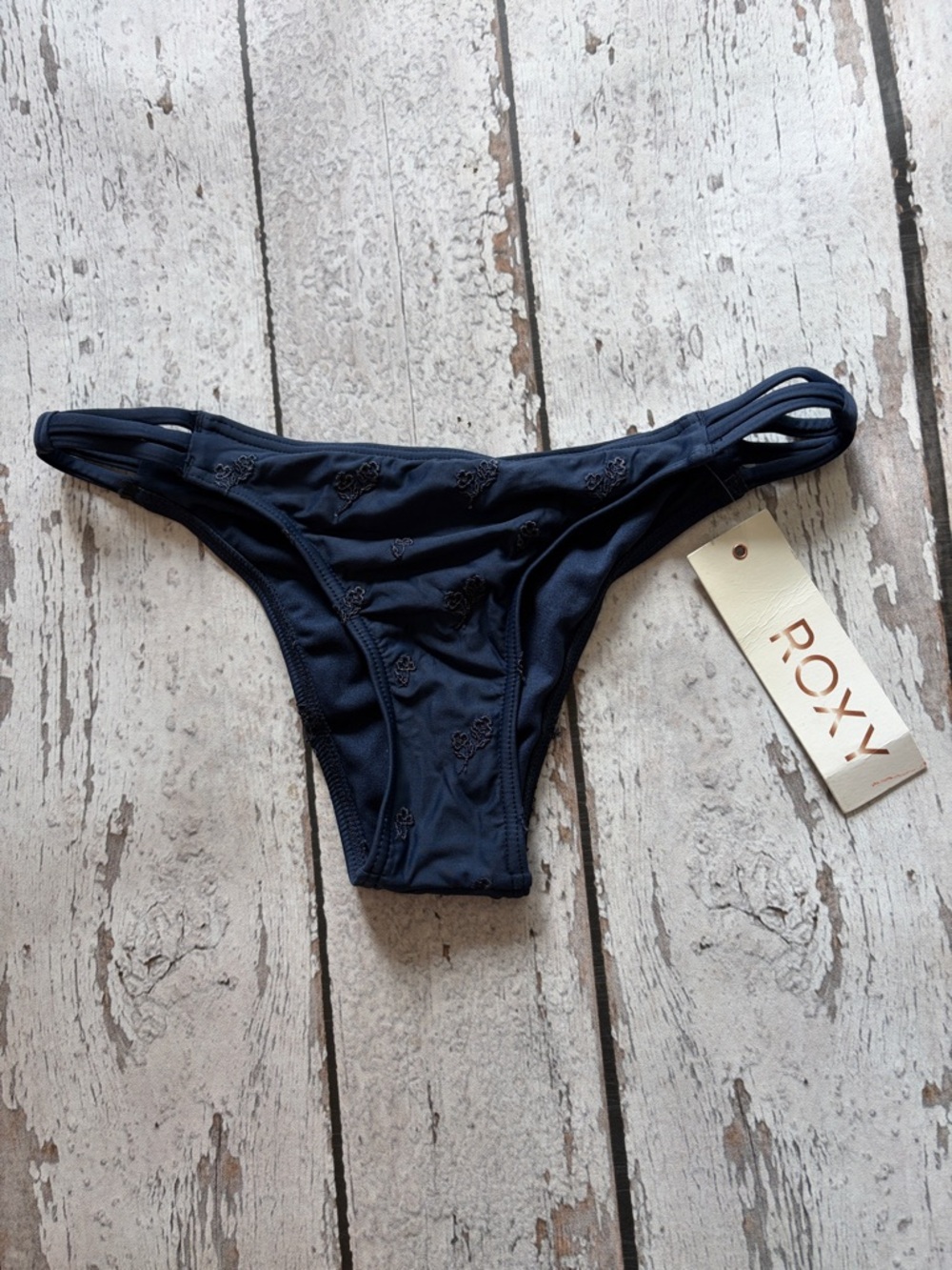 Roxy Navy Embroidered Strappy Bikini Bottom